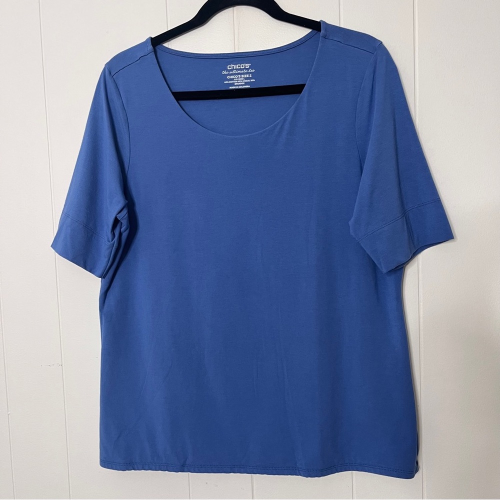 Chico's "the ultimate tee" Blue Women's Top size large scoop neck double layer